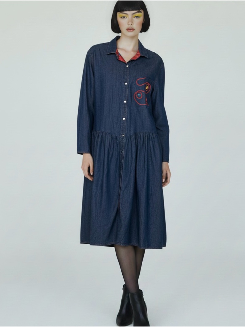 Vintage Oscar de la Renta for Swirl Denim Dress Size 14 1970s 1980s